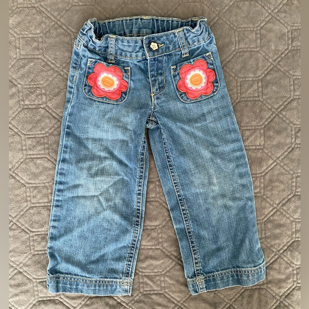 3T Vintage Gymboree Floral Pocket Jeans Denim Wide Leg 90s Kid Cotton Natural